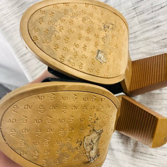 DV Dolce Vita Kassi Black Suede Slingback Laser Cut Open Toe Block Heel Sandals - Picture 7 of 10